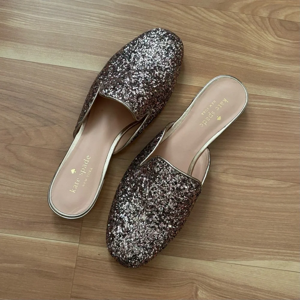 Kate Spade Gowen Shimmy Pink Glitter Glam Mule Loafers Flats Whimsy Preppy 6.5
